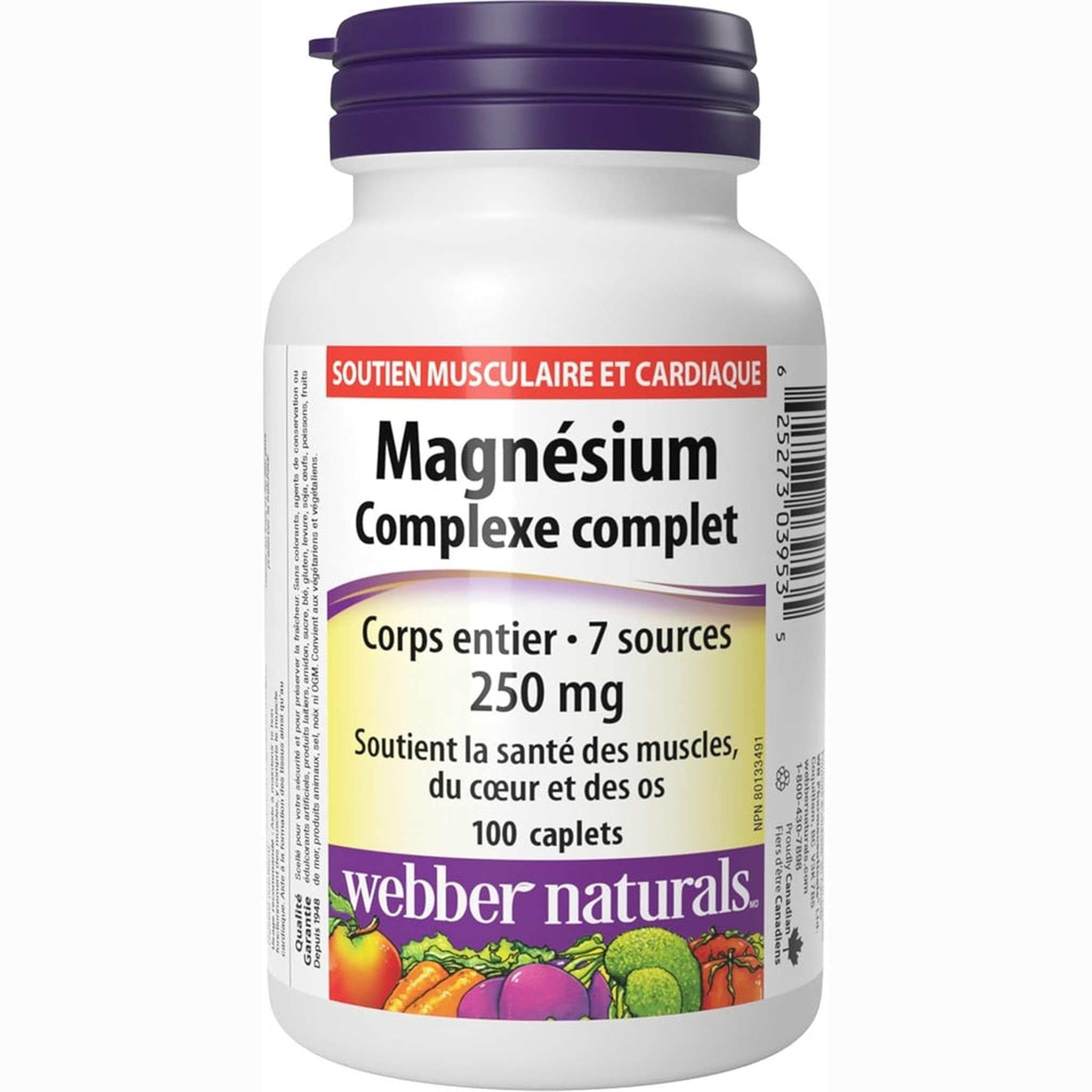 Webber Naturals Complexe Complet de Magnésium 250mg – 7 Sources – 100 Caplets