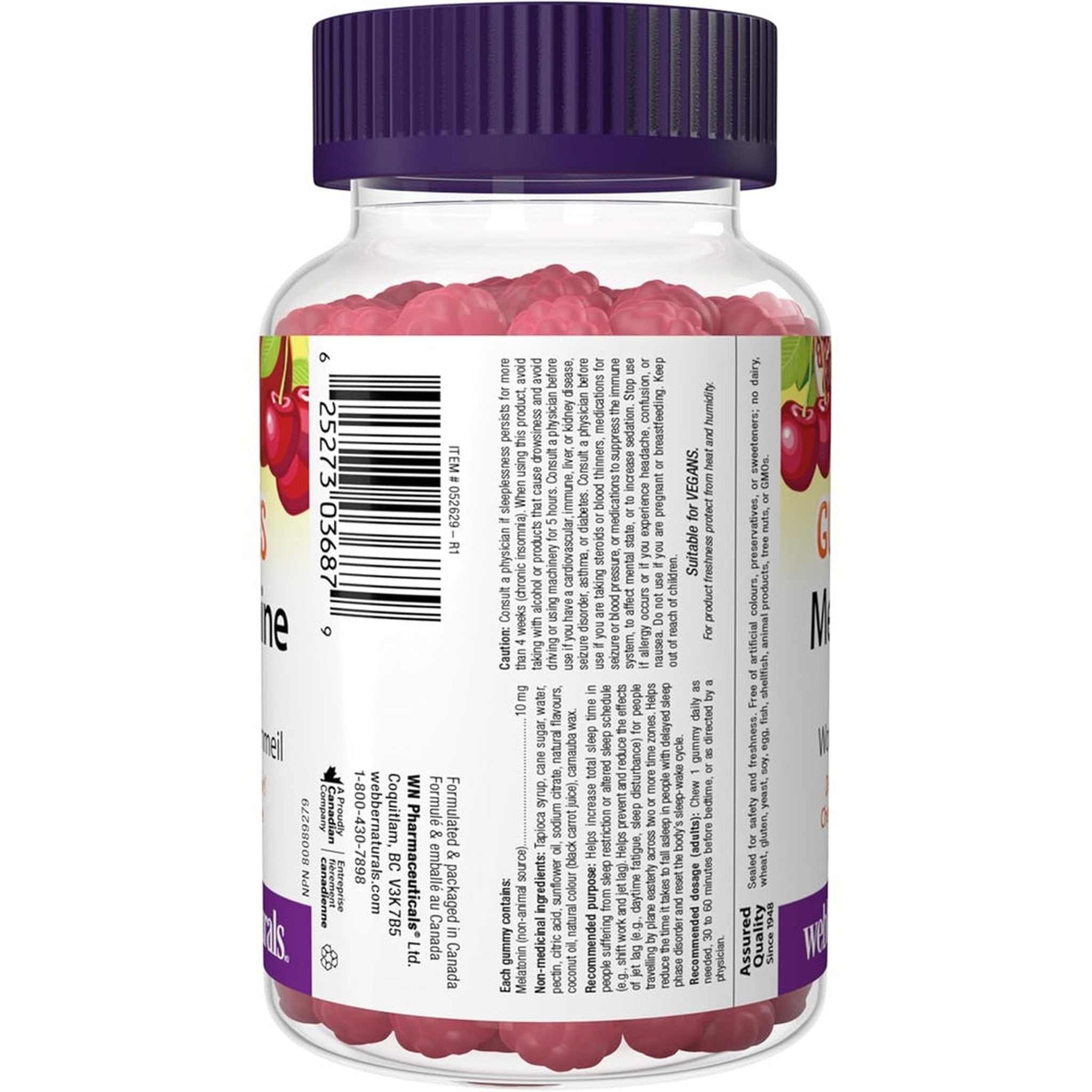 Webber Naturals Mélatonine 10mg Gummy – Cerise & Grenade – 60 Gommes