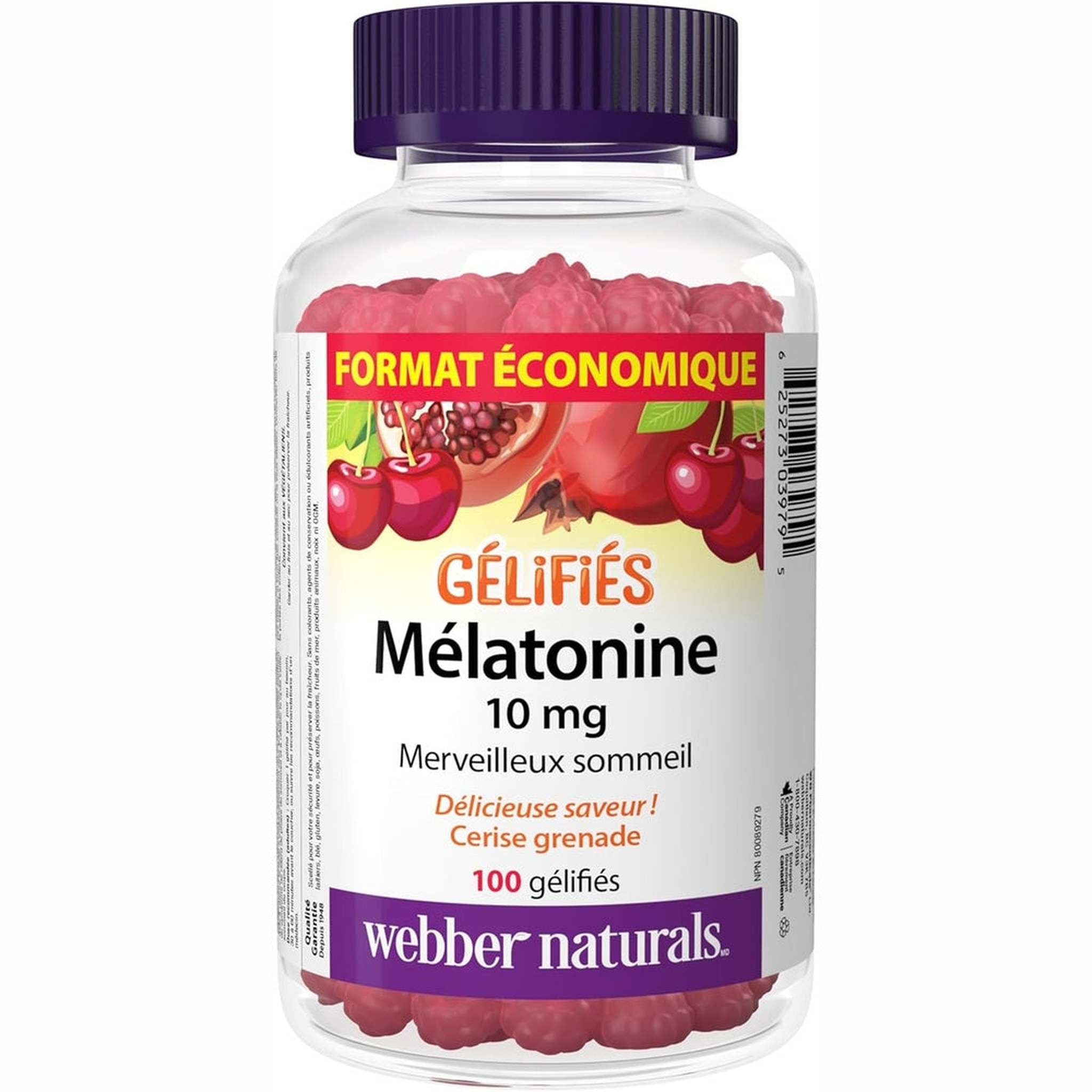Webber Naturals Mélatonine 10mg Gummy – Cerise & Grenade – 100 Gommes