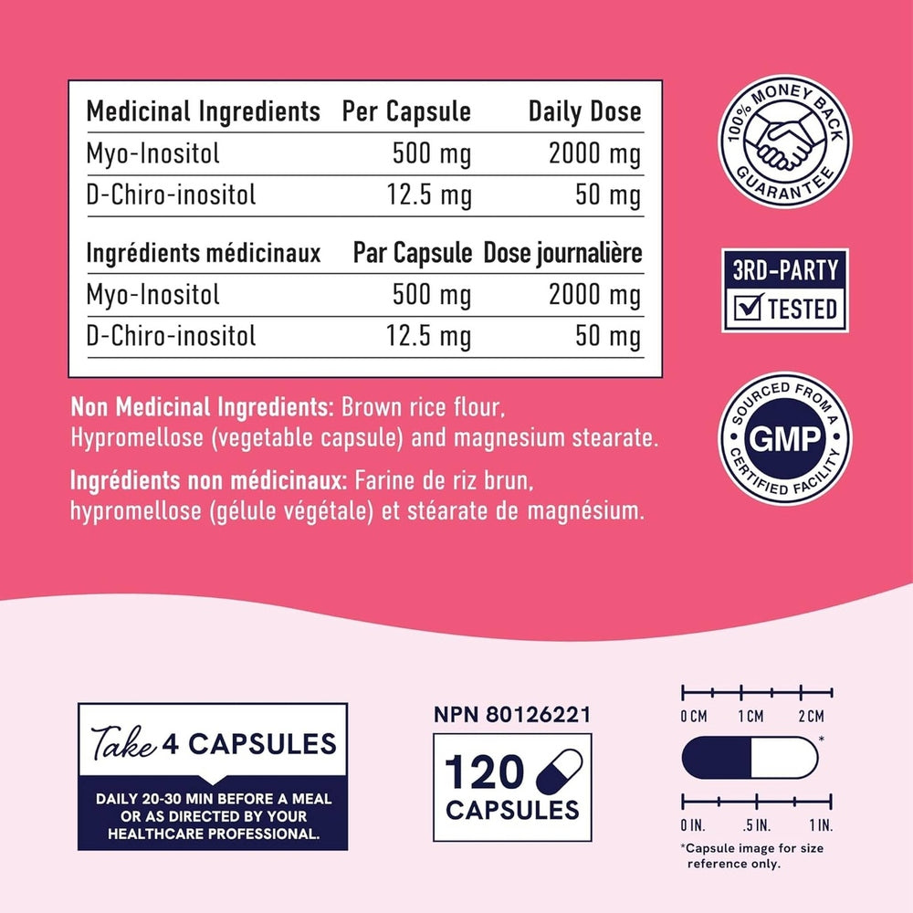 SM Nutrition Inositol Myo-Inositol 2000mg & D-Chiro 50mg – Rapport 40:1 – 120 Capsules