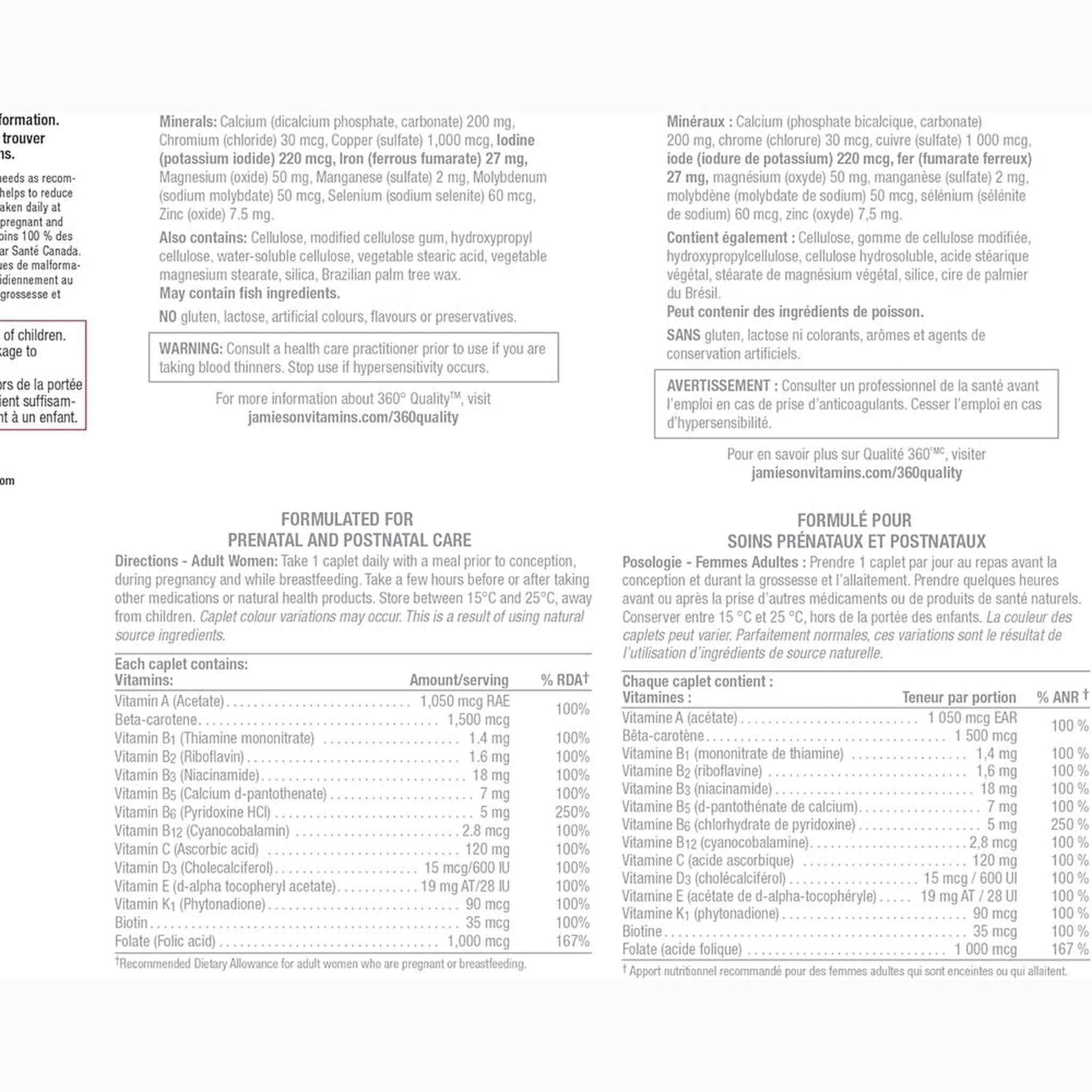 Jamieson Multivitamines Prénatales Complètes – Acide Folique & Fer – Prénatal & Allaitement