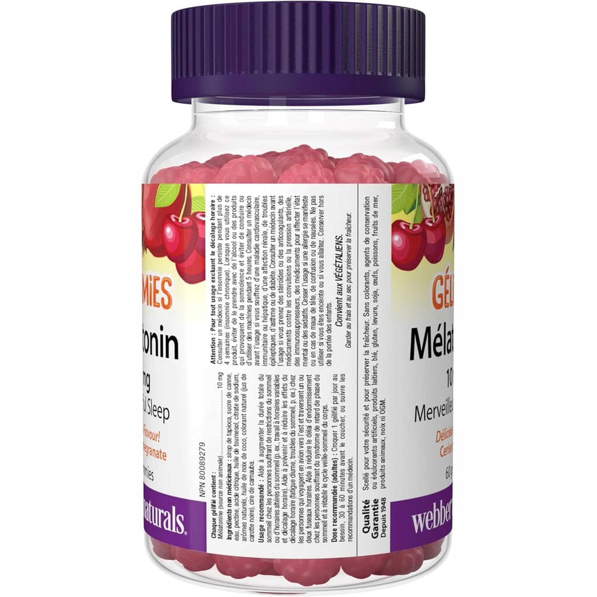 Webber Naturals Mélatonine 10mg Gummy – Cerise & Grenade – 60 Gommes