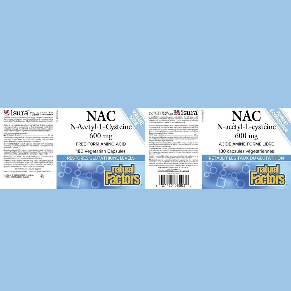 Natural Factors NAC N-Acétyl-L-Cystéine 600mg – 180 Gélules Végétariennes