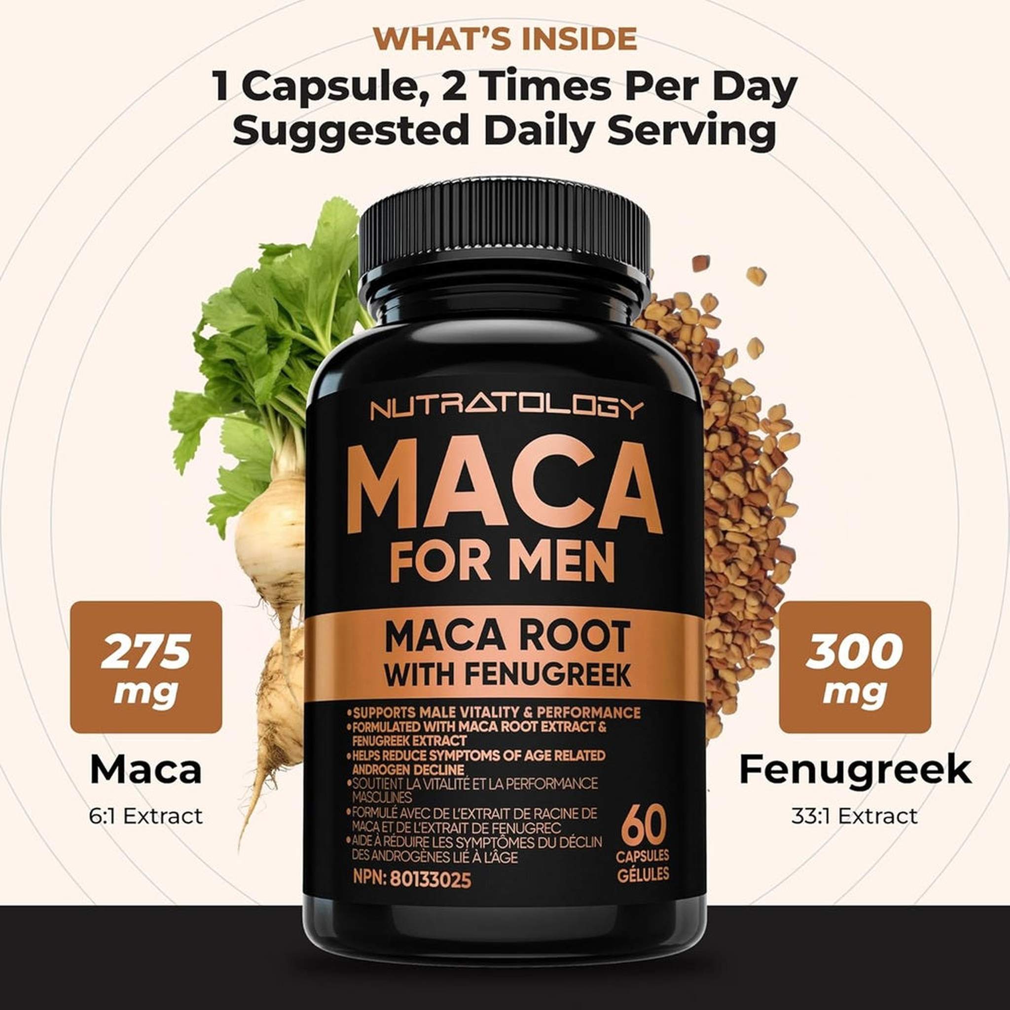 Maca pour Homme avec Fenugreek – 60 Capsules