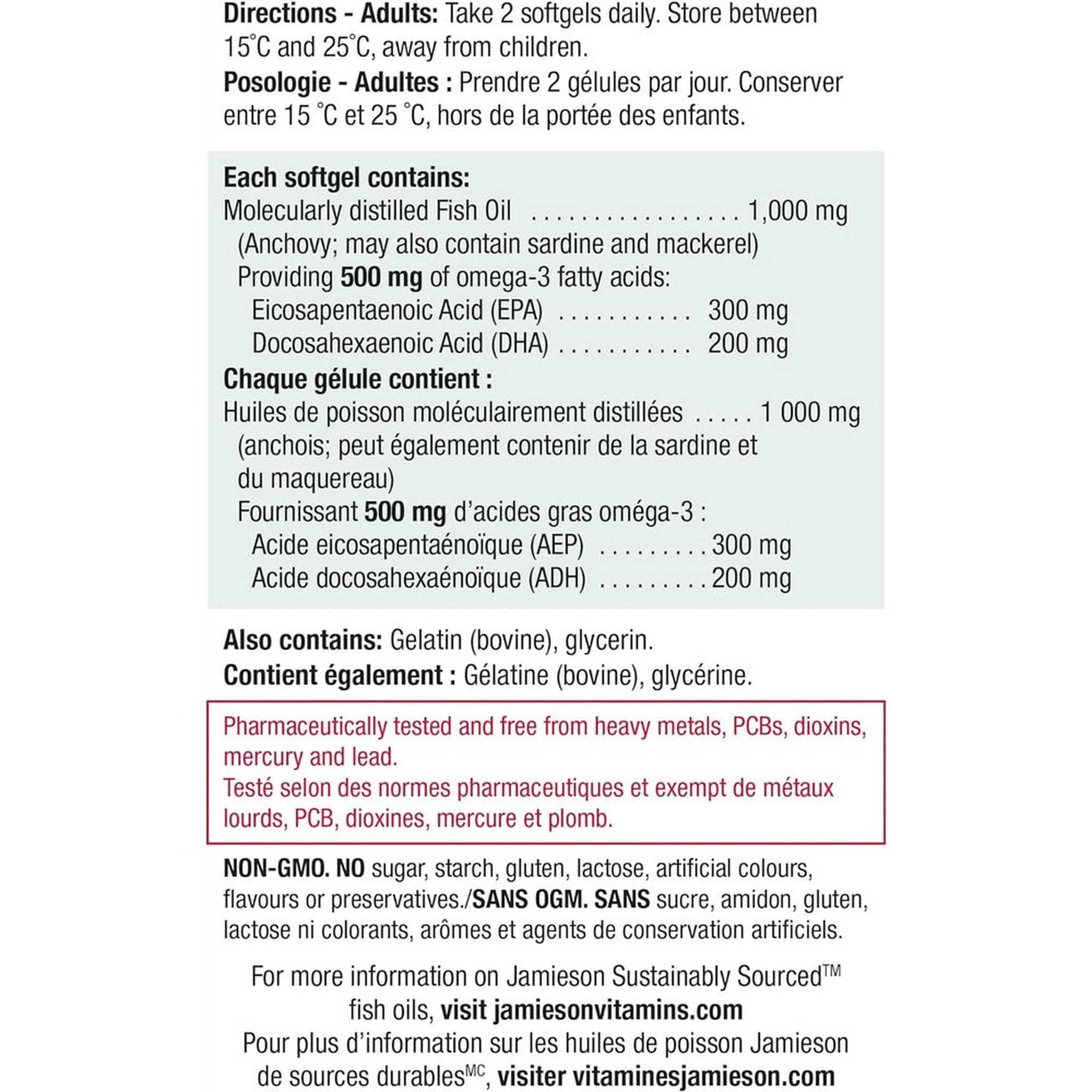 Jamieson Omega-3 Select 1000mg – EPA 300mg & DHA 200mg – 200 Gélules
