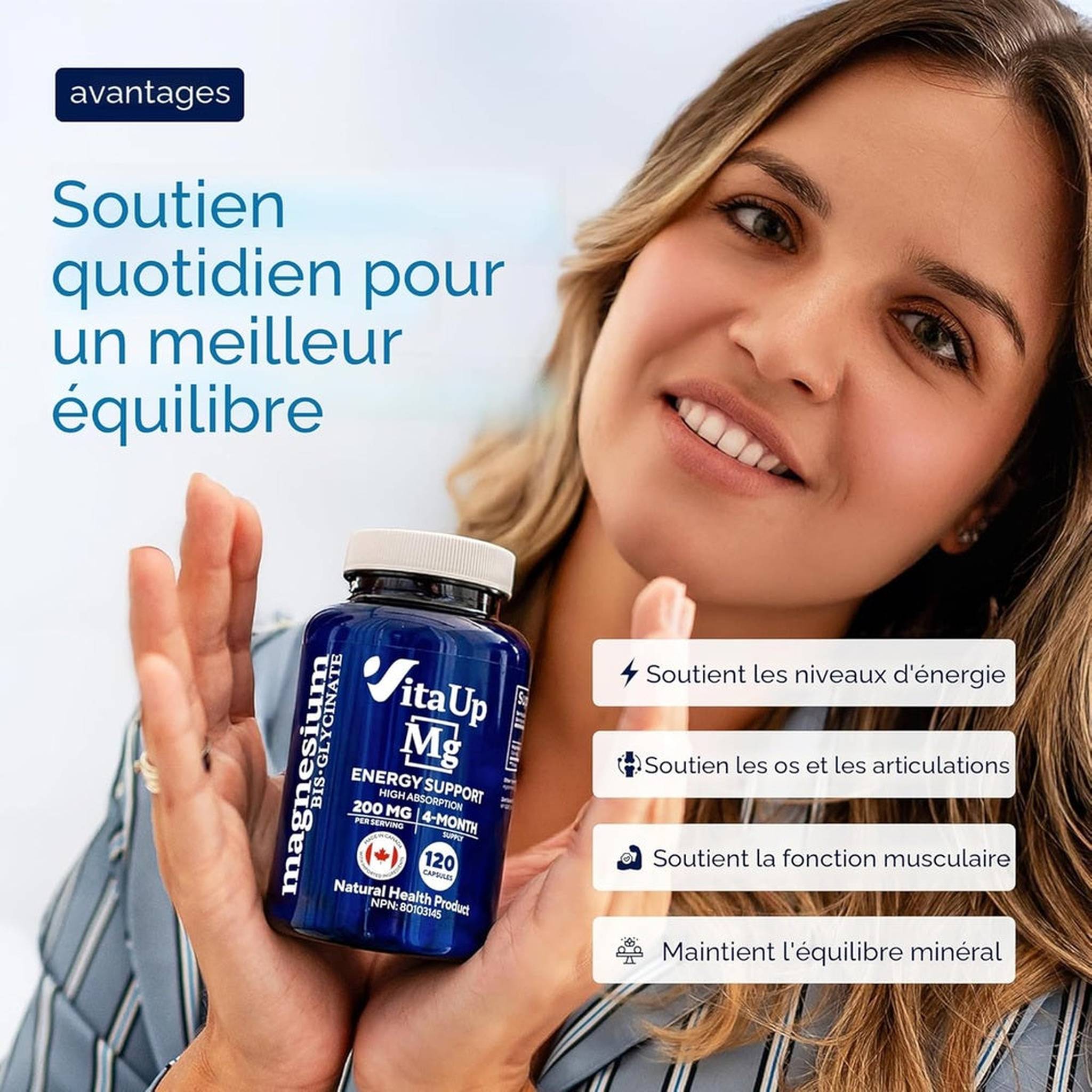 VitaUp Bisglycinate de Magnésium 200mg – 120 Gélules Végétaliennes