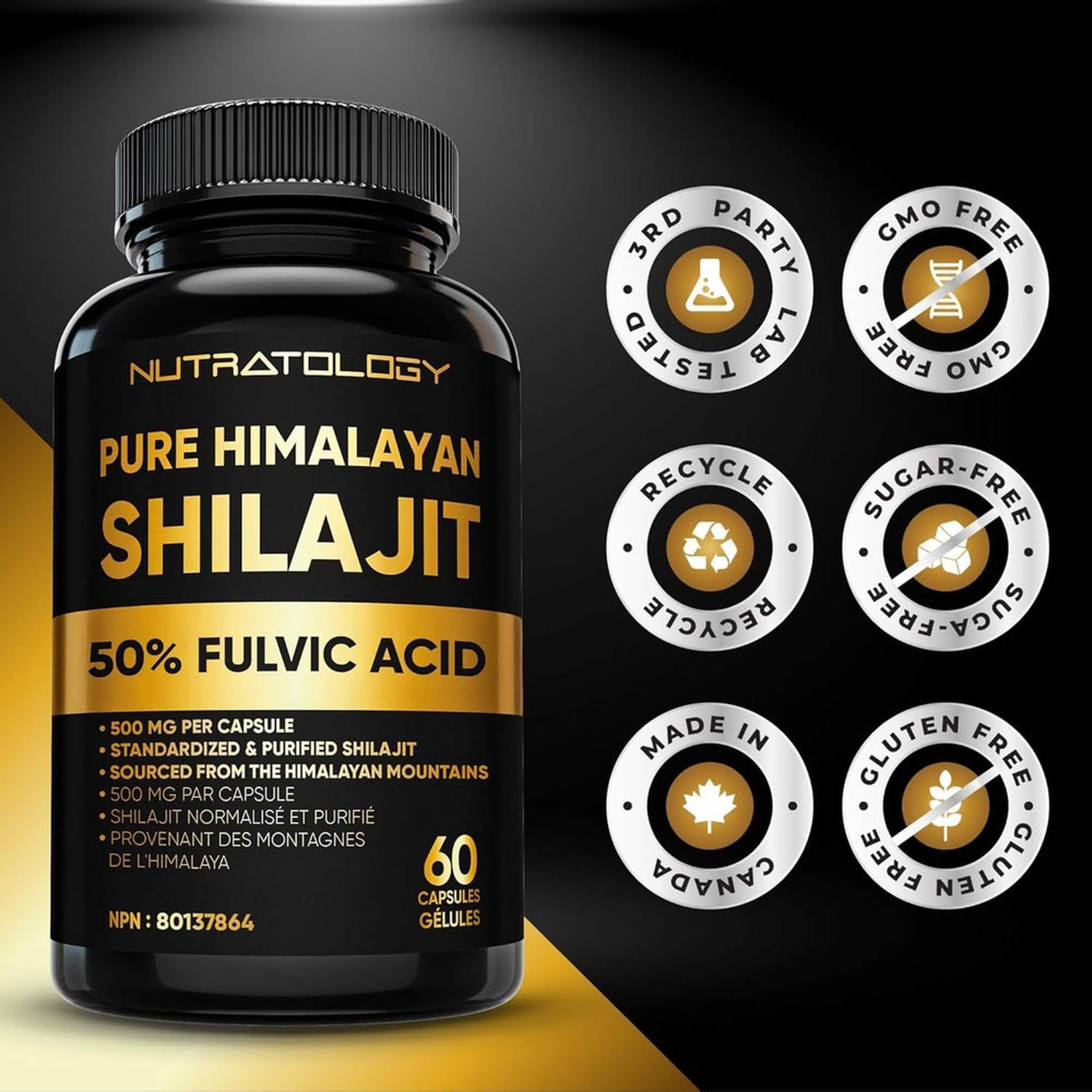 Nutratology® Pure Shilajit Himalayen 500mg – 50% Acide Fulvique – 60 Capsules