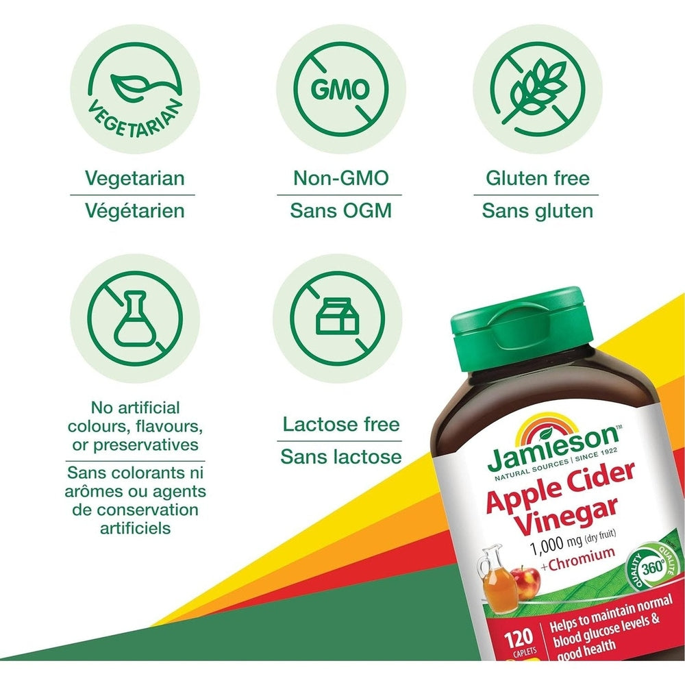 Jamieson Vinaigre de Cidre de Pomme + Chrome – 120 Comprimés – Glycémie & Métabolisme