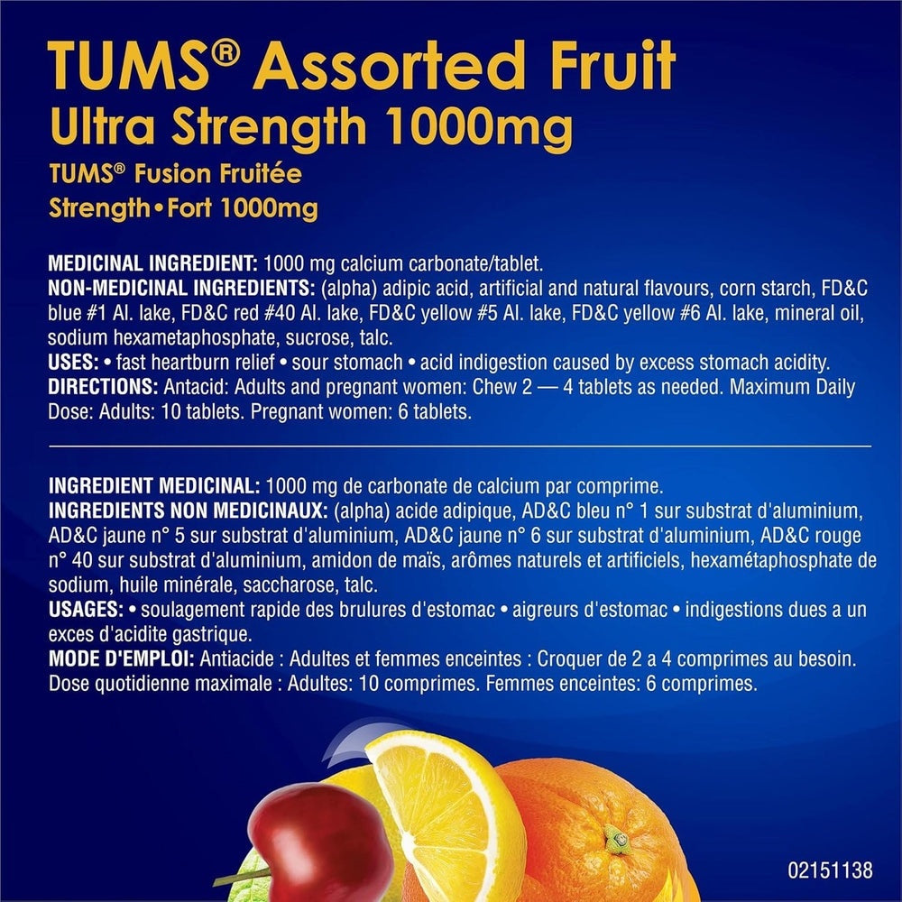 Tums Ultra Fort Antiacide – 200 Comprimés – Menthe Poivrée, Fruits Assortis & Smoothies