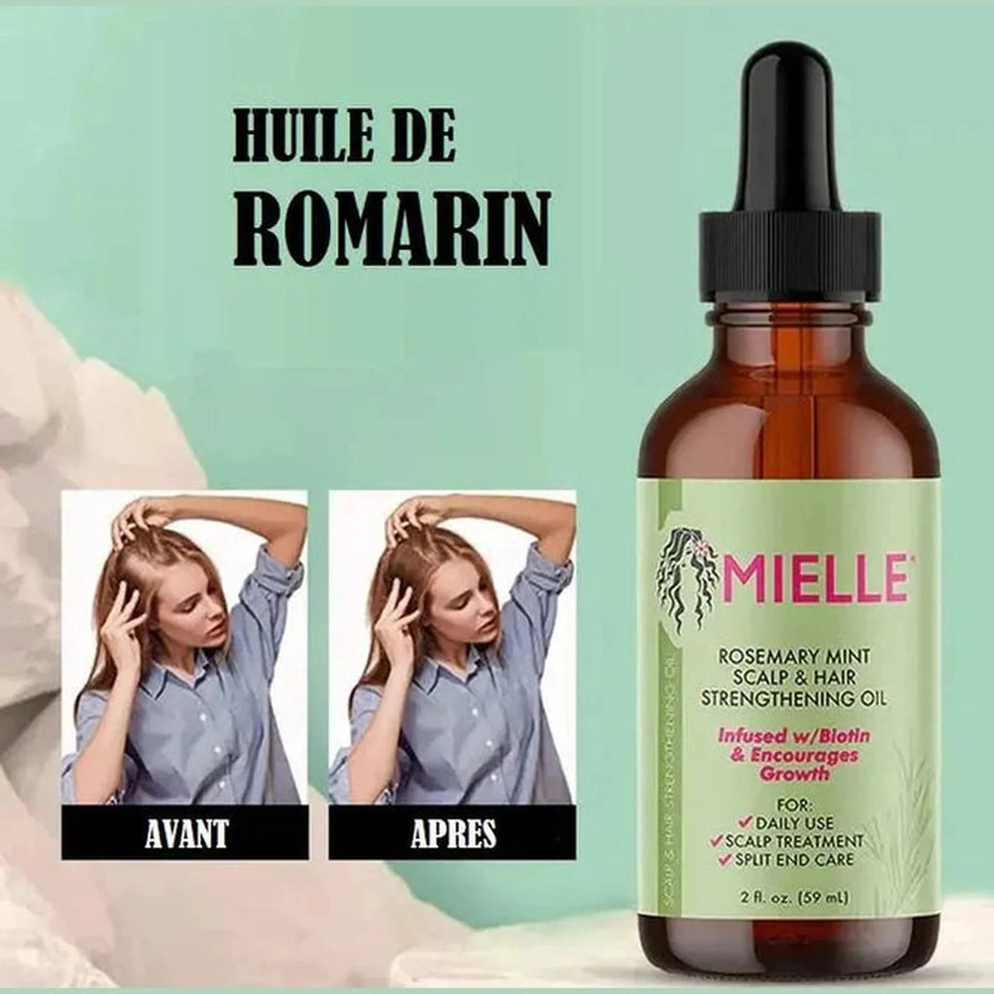 Mielle Huile de Renforcement Cuir Chevelu & Cheveux – Romarin & Menthe – 59ml