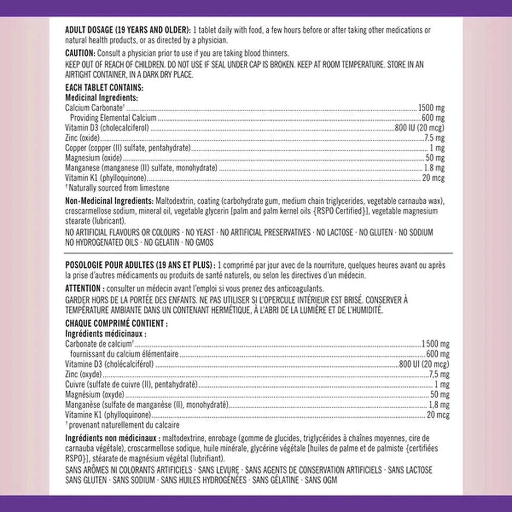 Calcium Plus 600mg + D3 + Minéraux - Formule Complète | 500 Comprimés