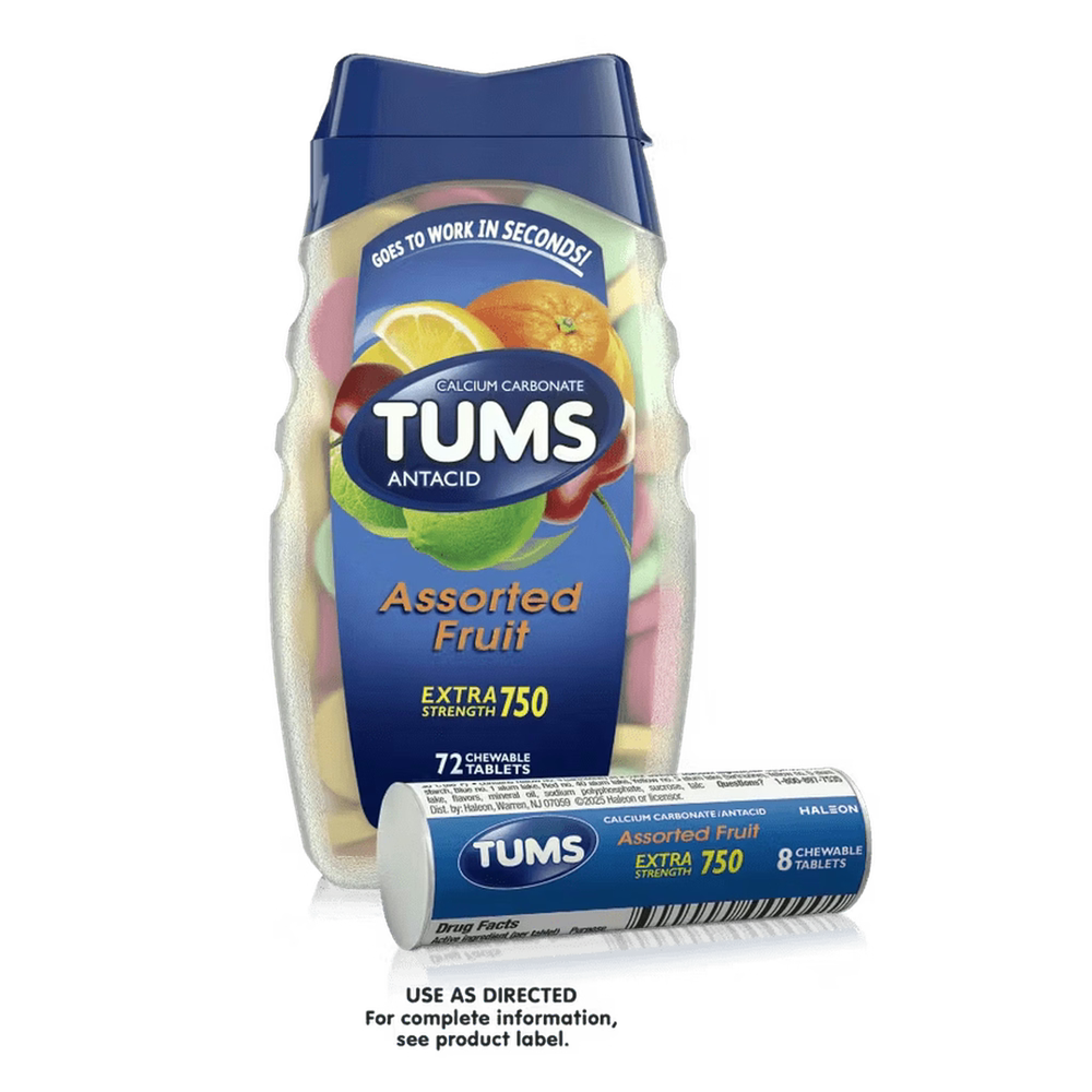 Tums Ultra Fort Antiacide – 200 Comprimés – Menthe Poivrée, Fruits Assortis & Smoothies